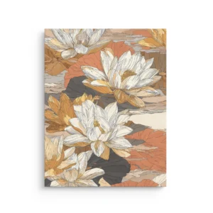 Lotus Blossom Pattern floral illustration in warm neutral tones thin canvas wall art