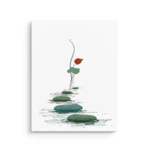 Minimal Zen stepping stones with lotus leaves and ink ripples thin canvas wall art