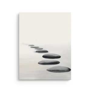 Minimalist Zen stepping stones fading into mist in grayscale thin canvas wall art