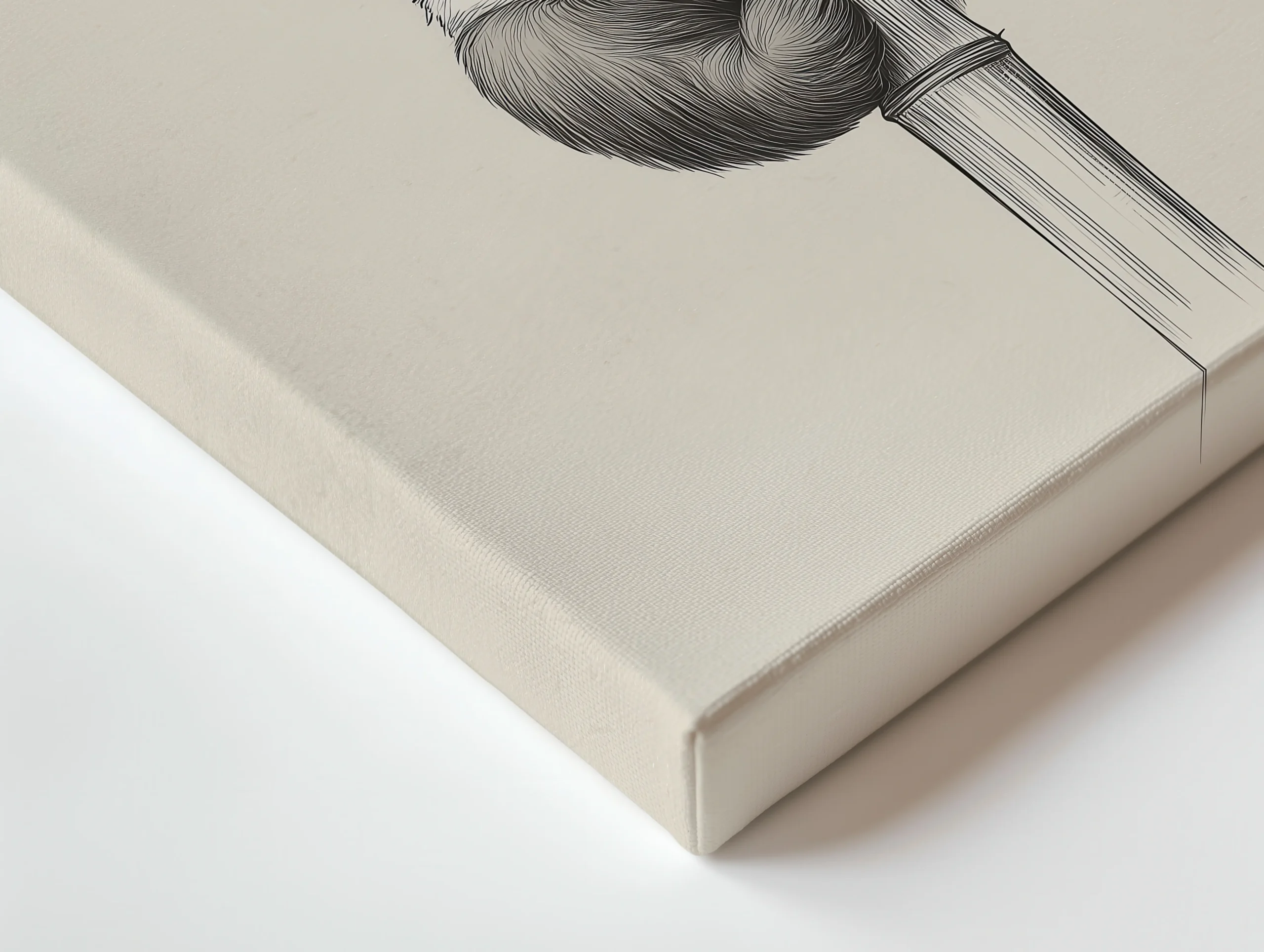 Close-up of premium thin canvas edge showing soft neutral beige tones and fine pencil-style line details from a panda hugging bamboo artwork.