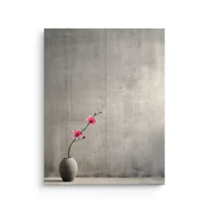 Blossom Curve in Ikebana minimalist ikebana vase with pink blossoms on concrete background thin canvas wall art
