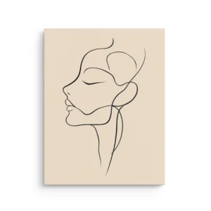 Serenity in Profile minimalist continuous line face with closed eyes in neutral beige tones, thin canvas wall art
