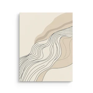 Minimal contour line flow on warm ivory and sand tones, Japandi thin canvas wall art.