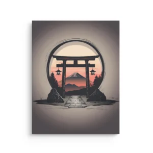 Close up of thin canvas texture and wrapped edge showing Torii View Fuji artwork print detail