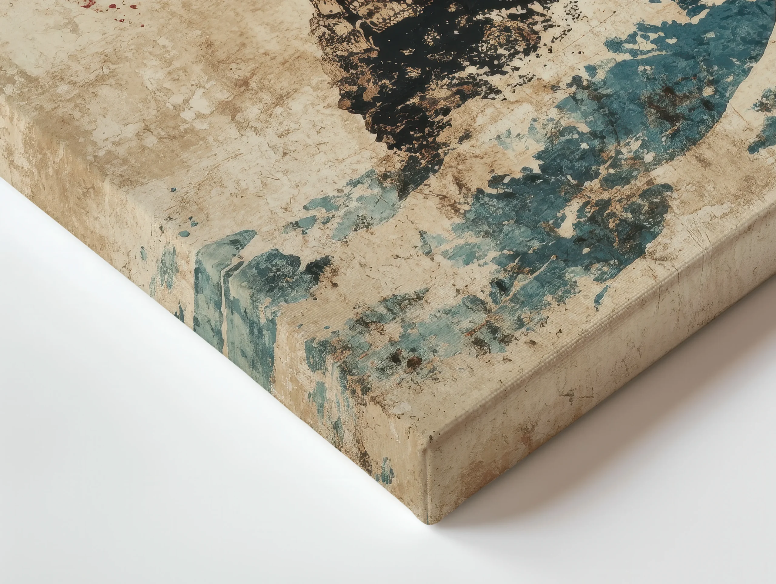 Close up of thin canvas texture and wrapped edge with vintage samurai re