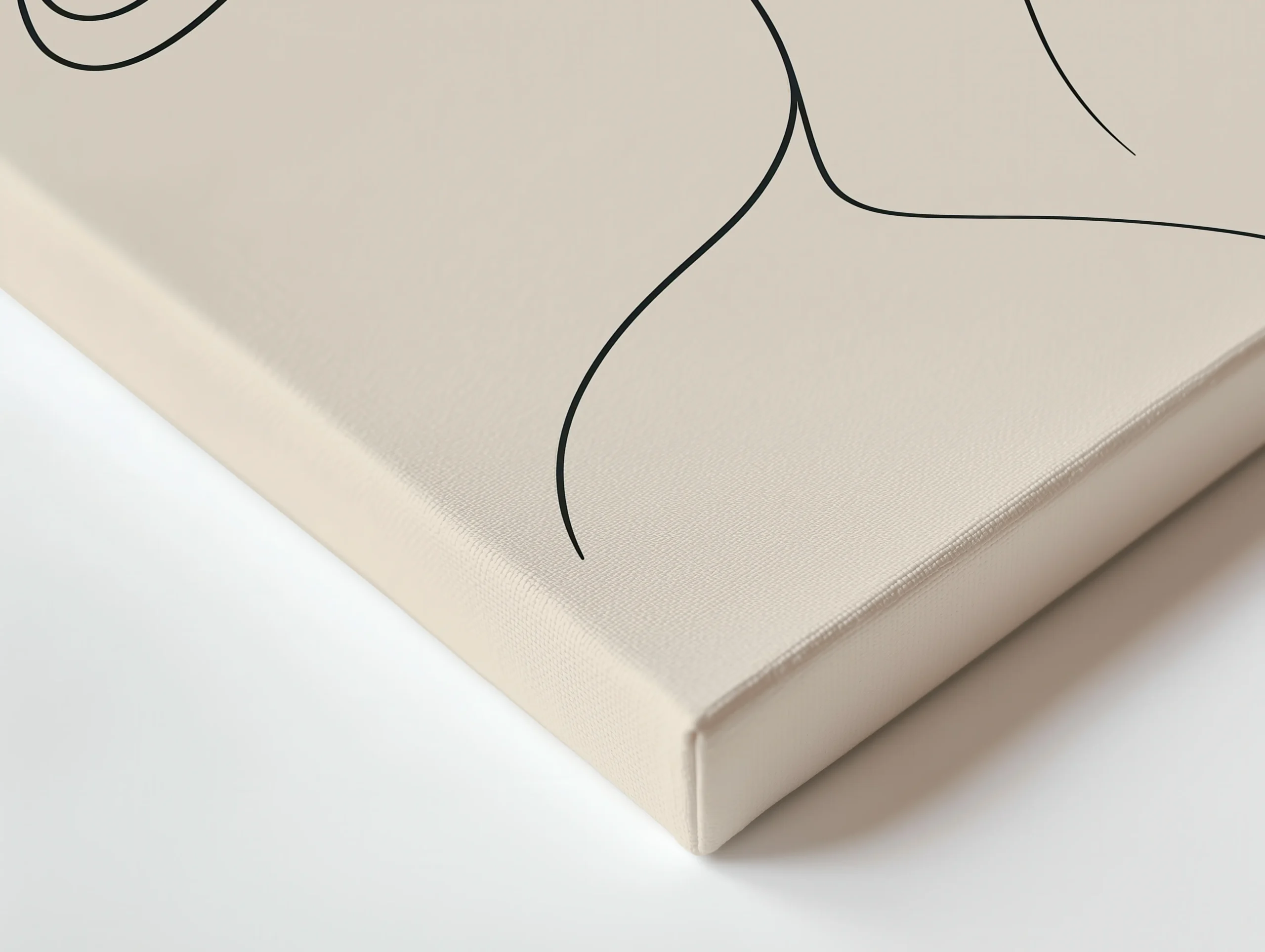 Close up of thin canvas texture and wrapped edge showing Woman in the Wind line art detail