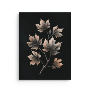 Bronzed Japanese maple leaves on black minimalist botanical thin canvas wall art
