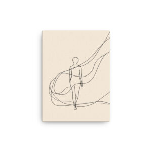 Minimalist continuous line art figure with flowing lines on beige background thin canvas wall art